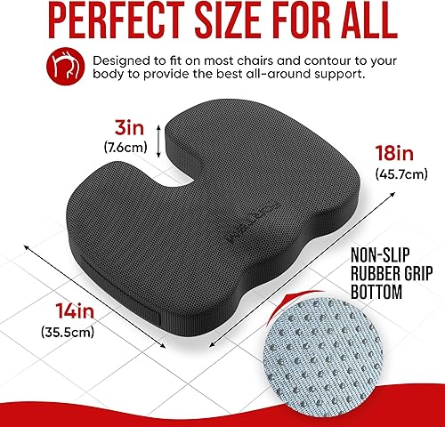 Miniatura 5 de FORTEM Cojín de asiento para oficina, soporte lumbar para silla, automóvil, soporte de espalda de espuma viscoelástica, funda lavable (gris oscuro,