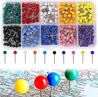 600pcs Map Pins with Coloured Heads Colour Map Tacks for Cork Boards Note Mark Travel Routes Addresses Maps Locations School Office Home Meeting Display Wall Accessory Sewing Fixing Pins Ornaments