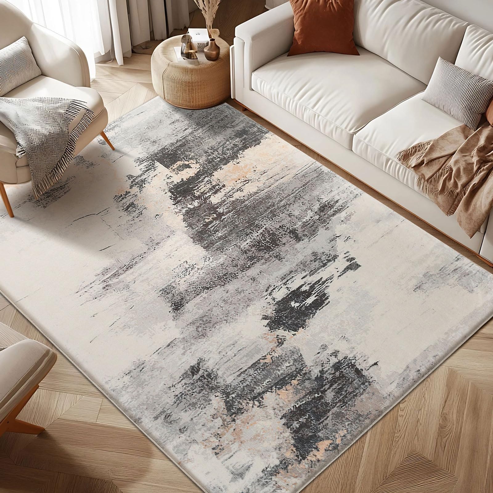 Alfombra Salon Pelo Corto Alfombras de Habitacion Modernas Grandes Antideslizante Suave para Dormitorio (Abstracto Marrón/Multi, 120 x 160 cm)