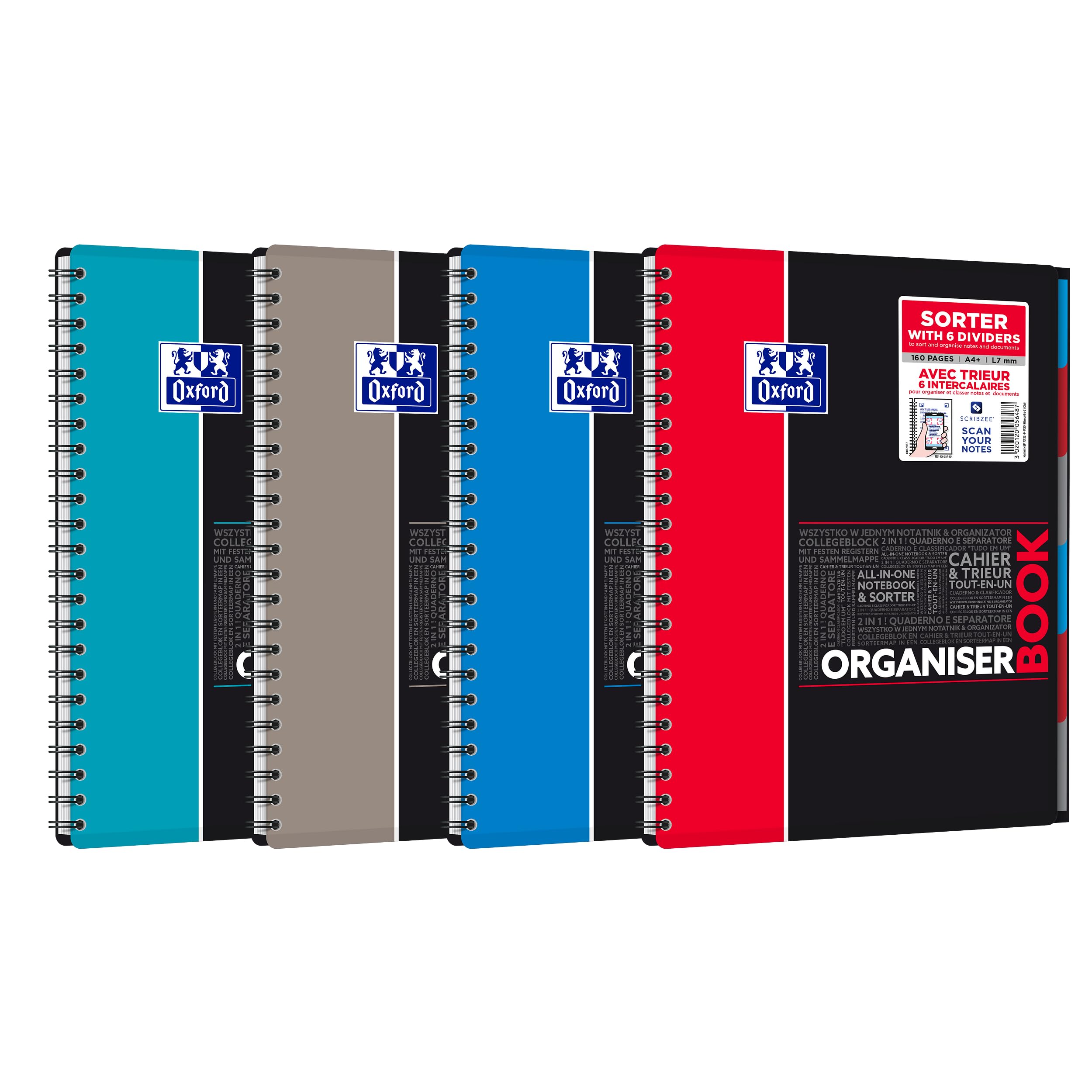 Oxford Student SOS Notes Spiral 160 Page Notebook, Assorted Colours Lined 245x310 Assorted