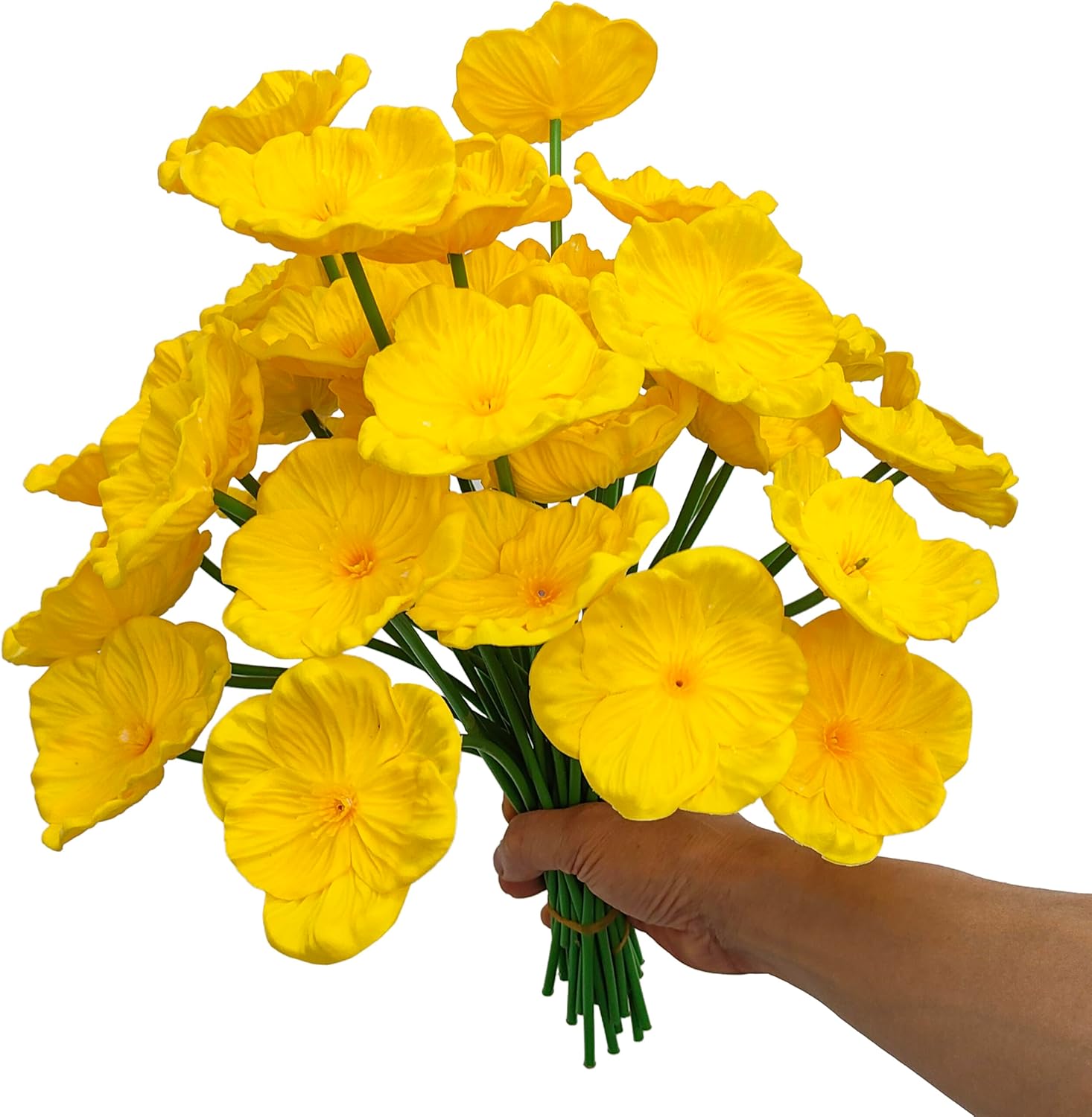 44 pcs Artificial Yellow Poppy Flowers PU Real Touch Flower,A Fake Faux Poppies Flower Head Diameter of 3.3'', 11.6" Tall for Wedding Bouquets Corsages Centerpiece Floral (44, Yellow)