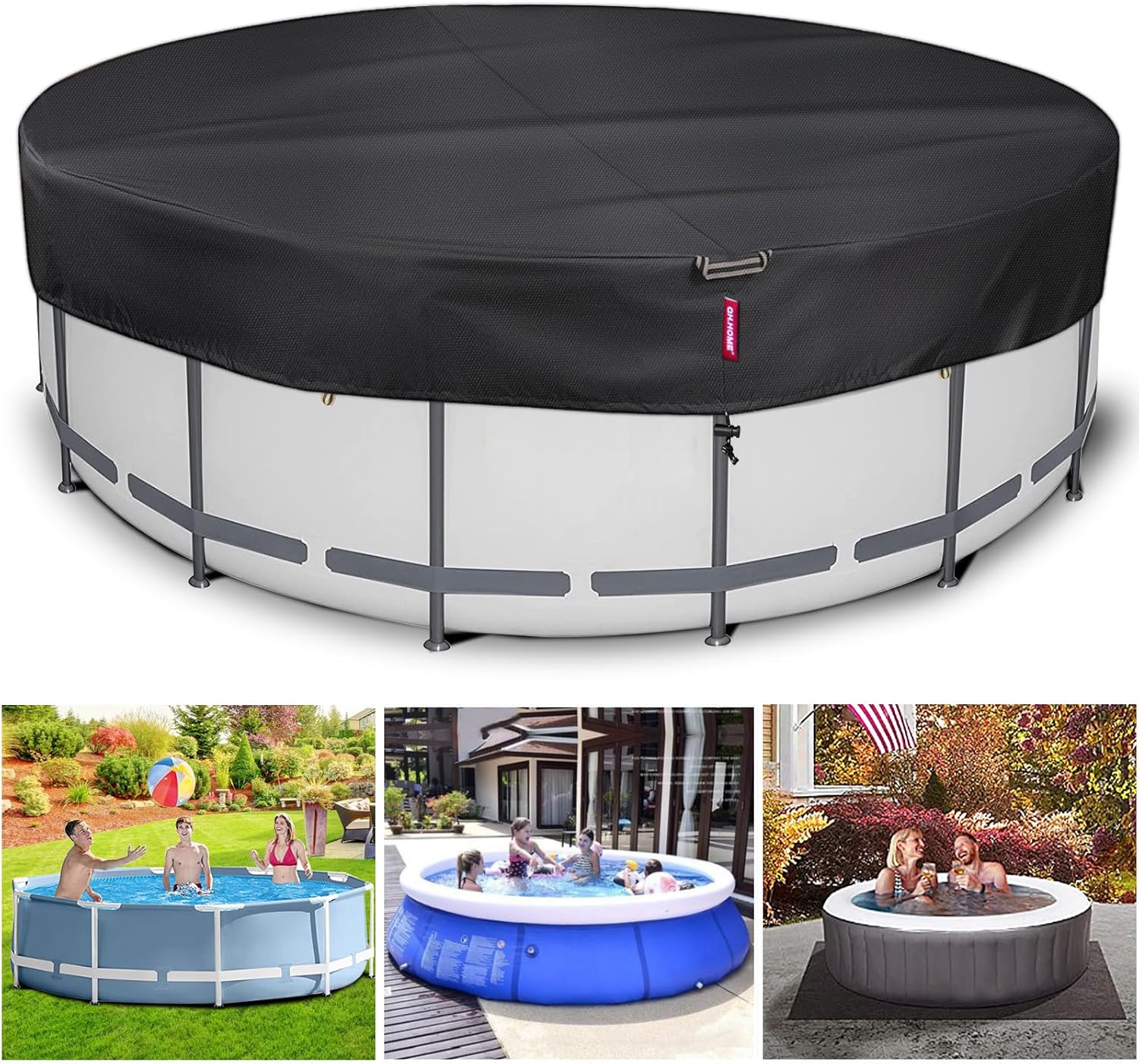 QH.HOME 18.1 Ft Round Pool Cover, 600D Heavy Duty Strong