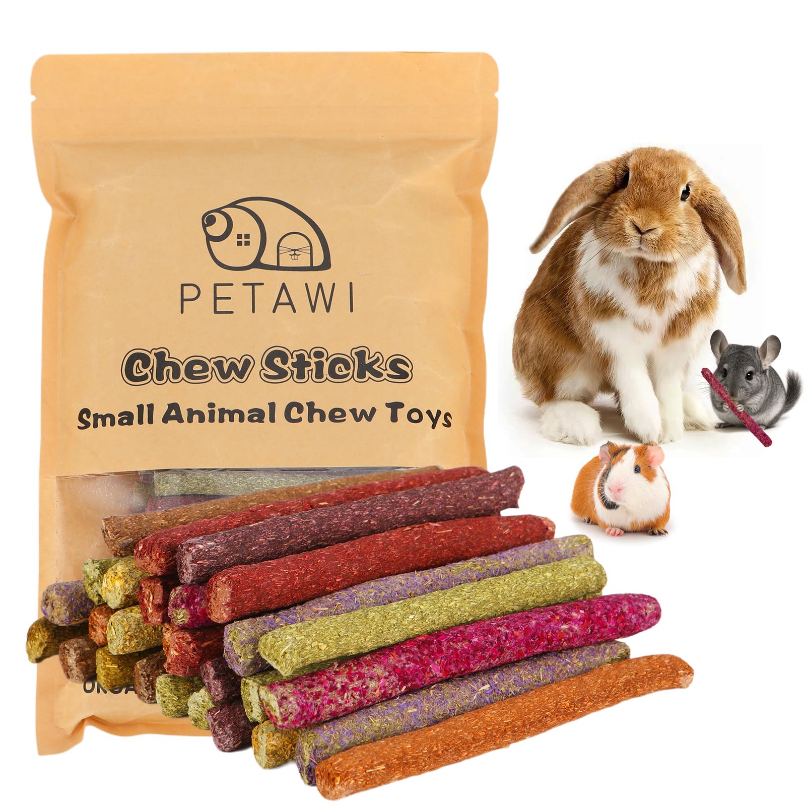 70PCS 10Flavors Bunny Chews Toys Sticks, Rabbit Toys for Bunnies Boredom, Guinea Pig Chinchilla Bunny Treats For Rabbits Timothy Hay Sticks For