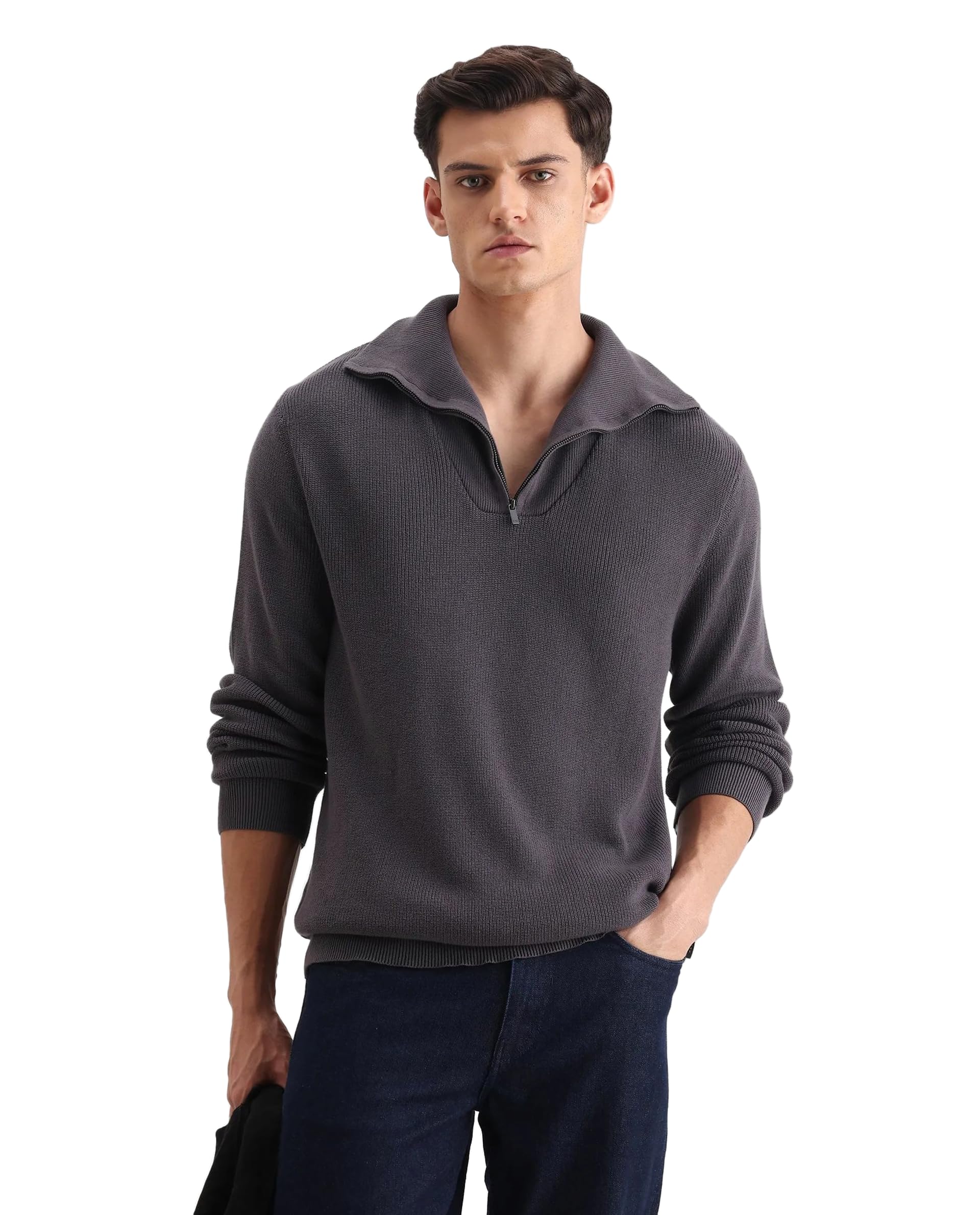 rare rabbit Men's Laz Regular Solid Cotton Blend High Neck Long Sleeve Sweater-picture-15