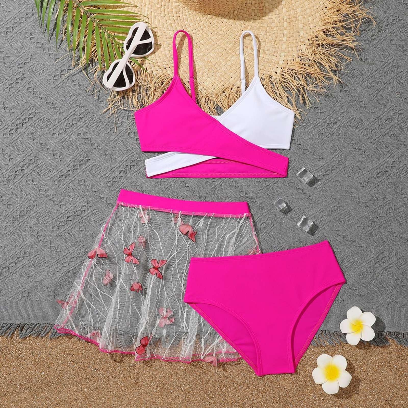 Triangle - Traje de baño para niña, 3 piezas, para niñas de 8 a 12 años, cómodo, transpirable, para niños, playa, piscina, fiesta, verano
