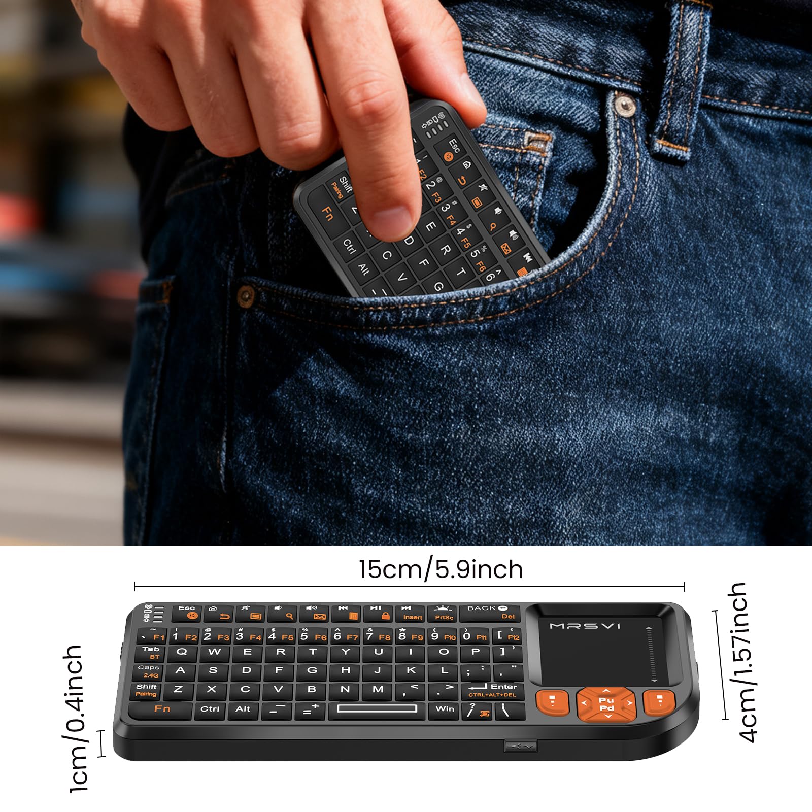 Mini tastiera con touchpad, mini tastiera Bluetooth, 2,4 G, ultra sottile, portatile, wireless, portatile, adatta per PC/tablet/TV/smartphone, adatta per viaggi, ufficio e uso domestico, ricaricabile