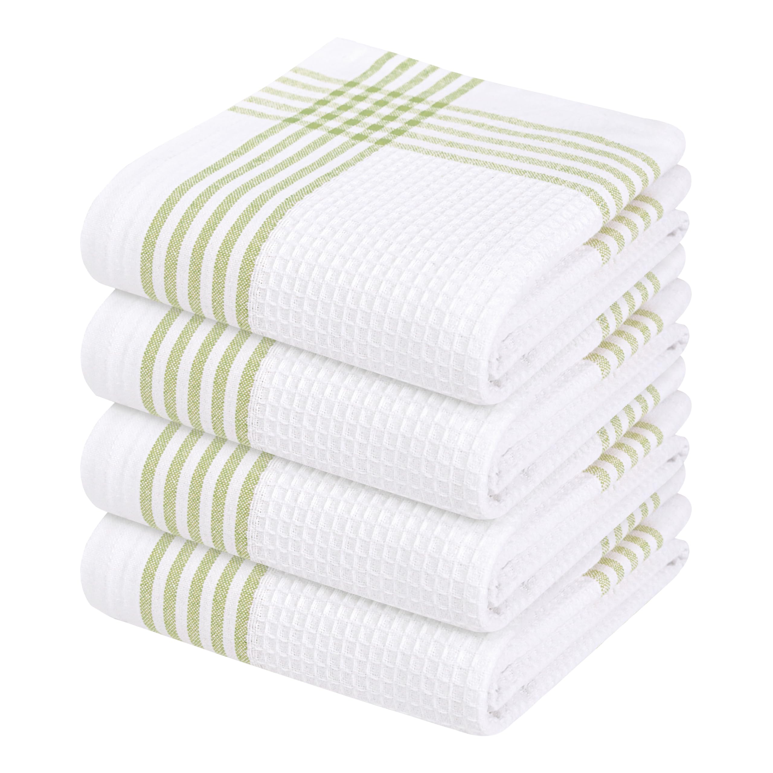 Waffle White &amp; Lemon Green 4 Pack Kitchen Towels, 100% Cotton, 16x26 inches, Everyday Use Dish Cloths Set, Durable and Absorbent Hand Towel, Ideal for Drying Dishes, DIY Embroidery