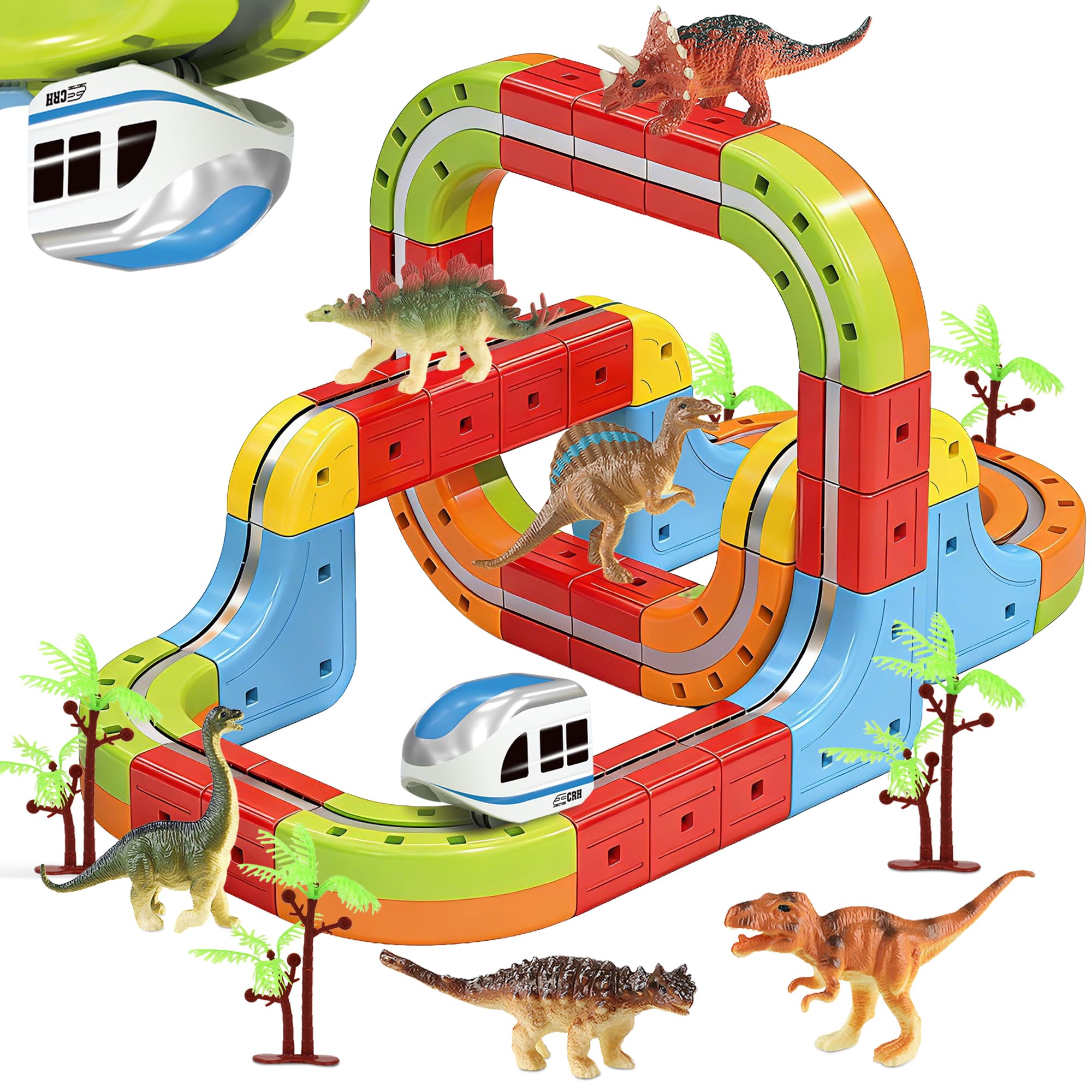 Cube Track Magnetische Block mit, 3D agnetische Block mit Verkehrszeichen, DIY Cube Track & Enthält Züge, STEM Spielzeug Kreatives Konstruktionsspielzeug Geschenk für Kinder ab 3-12 Jahren