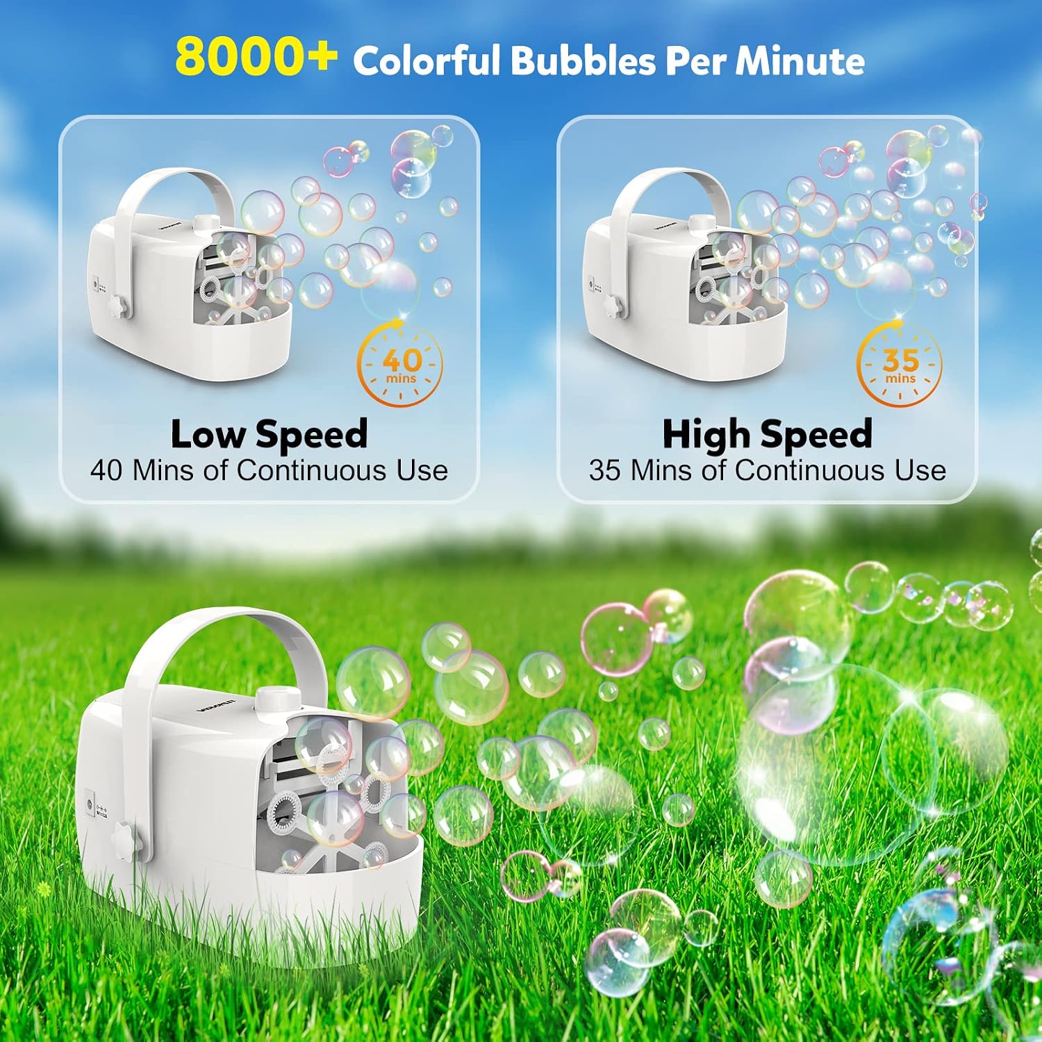 Bubble Machine, Automatic Bubble Blower, 8000+ Bubbles Per Minute, Electric Bubble Maker for Kids Toddlers, Operated by Plug-in or Batteries, Bubble Toys for Indoor Outdoor Birthday Party