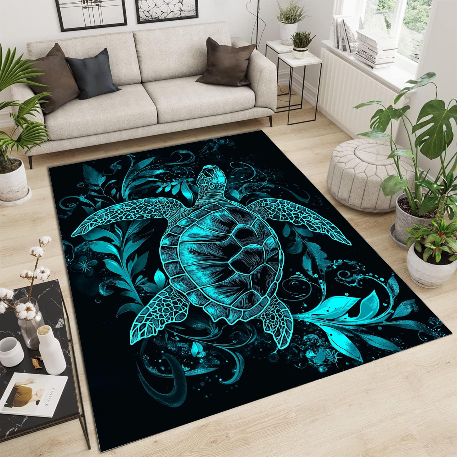 Tapis antidérapant lavable turquoise résistant aux taches pour entrée et salon