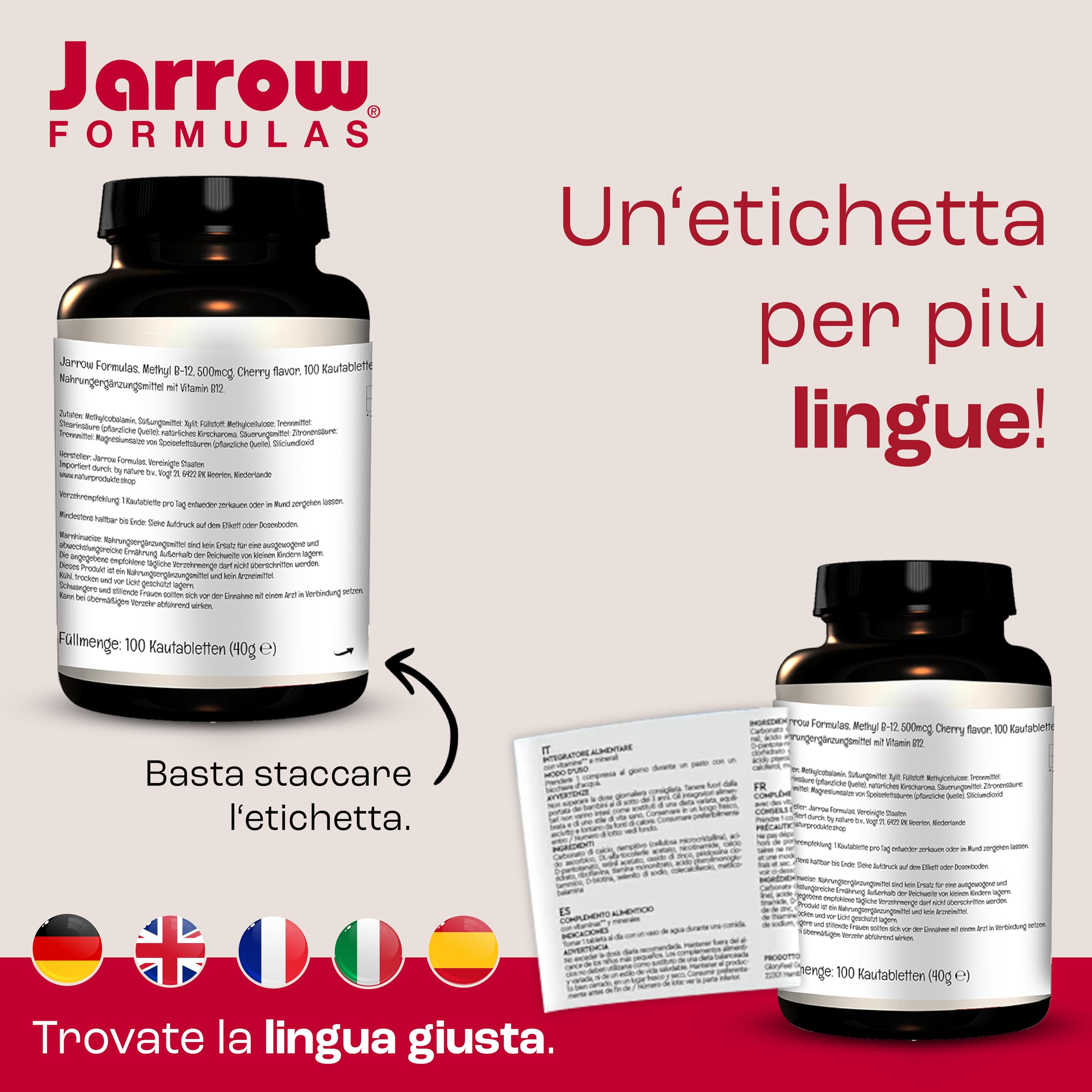 Jarrow Formulas, Methyl B12, 1.000mcg, 2 Giorni di Deposito, Gusto Limone, 100 Compresse Masticabili vegane, Testato in Laboratorio, Senza Glutine, Vegetariano, Senza Soia, Senza OGM