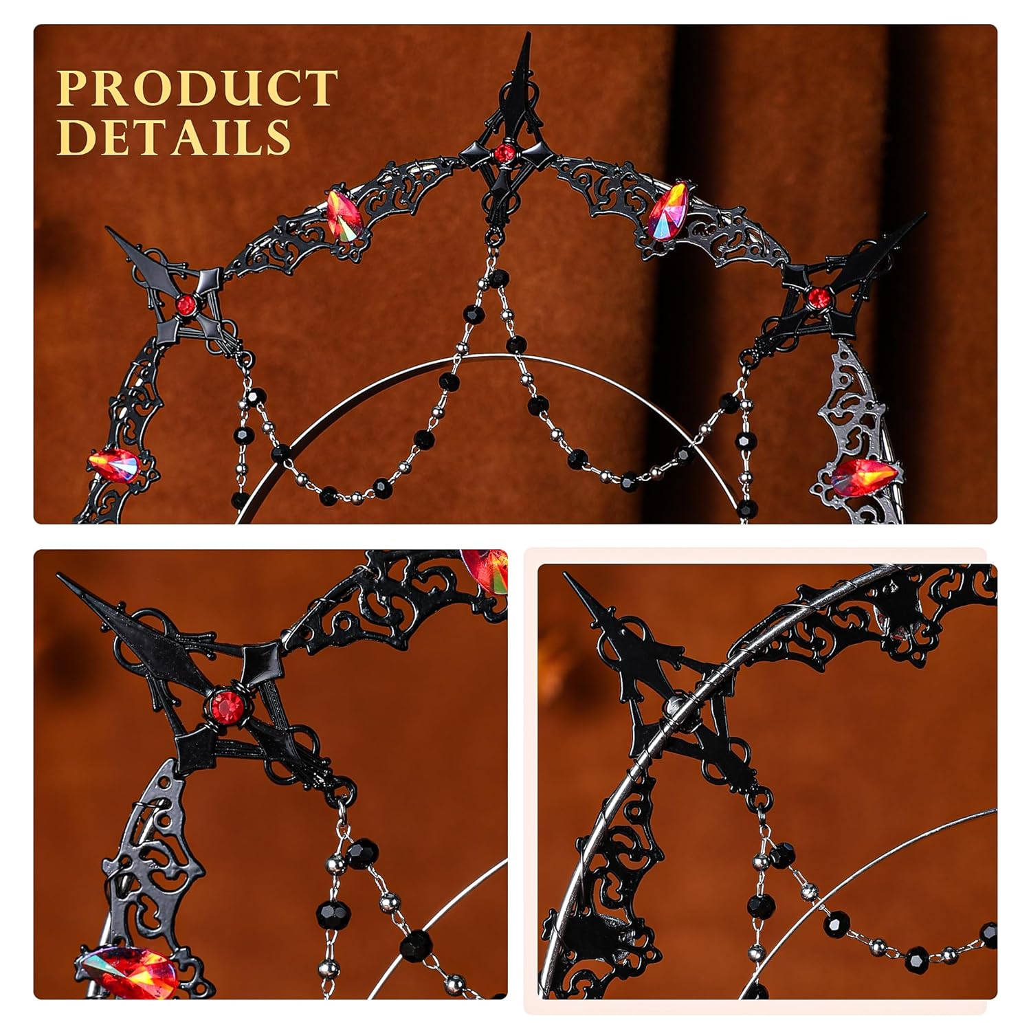 Black Cross Halo Crown - Greek Goddess Headpiece Virgin Mary Witch Headband Dark Gothic Headpiece for Women Cosplay Renaissance Costume Halloween Wedding Goth Accessories - Image 5