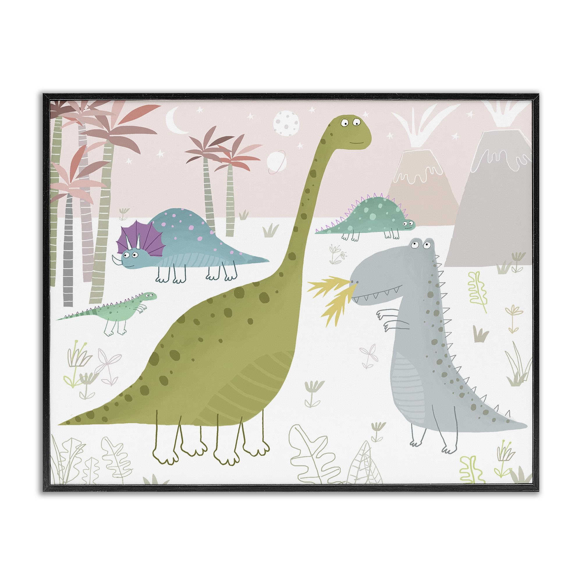 Stupell Industries Midnight Black (Textured) 'Earthy Jurassic Dinosaurs'| Framed Giclee Art
