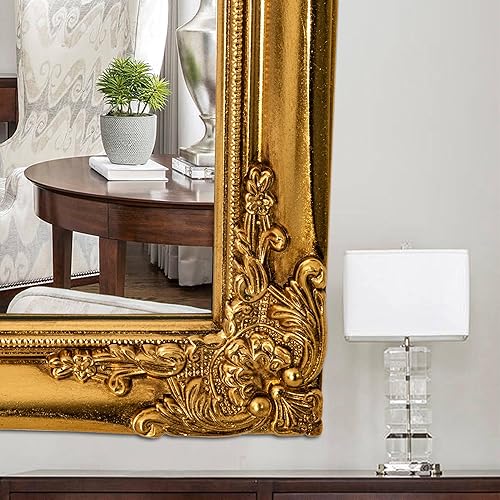 Miniatura 3 de Chende Espejo de pared decorativo de 24 x 36 pulgadas para decoración, espejo de sala de estar con marco ondulado, espejo de madera de granja