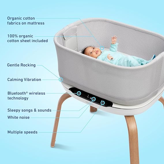 Graco SmartSense Soothing Baby Bassinet Smart Newborn Bassinet Detects and Automatically Responds to Baby's Cries for Newborn Babies to 6 Months