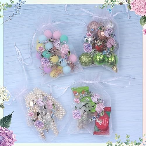 Miniatura 7 de MANOPAWS 100 bolsas de agradecimiento transparentes, bolsas de organza transparente, pequeñas bolsas de malla con cordón floral a granel, bolsa de