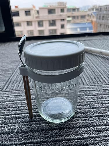 Miniatura 7 de Overnight Oats Tarros con tapa y cuchara, juego de 2, tarros de avena herméticos de gran capacidad de 16 onzas con marcas de medición, tarros Mason