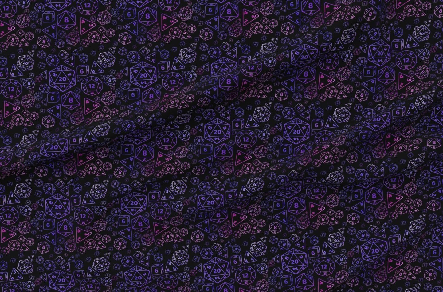 Spoonflower Fabric - Fantasy Dice Ttrpg Tabletop Games Novelty Dark Nerd Purple Pink Fandom Printed on Organic Cotton Sateen Fabric by The Yard - Sewing Quilting Apparel Home Decor