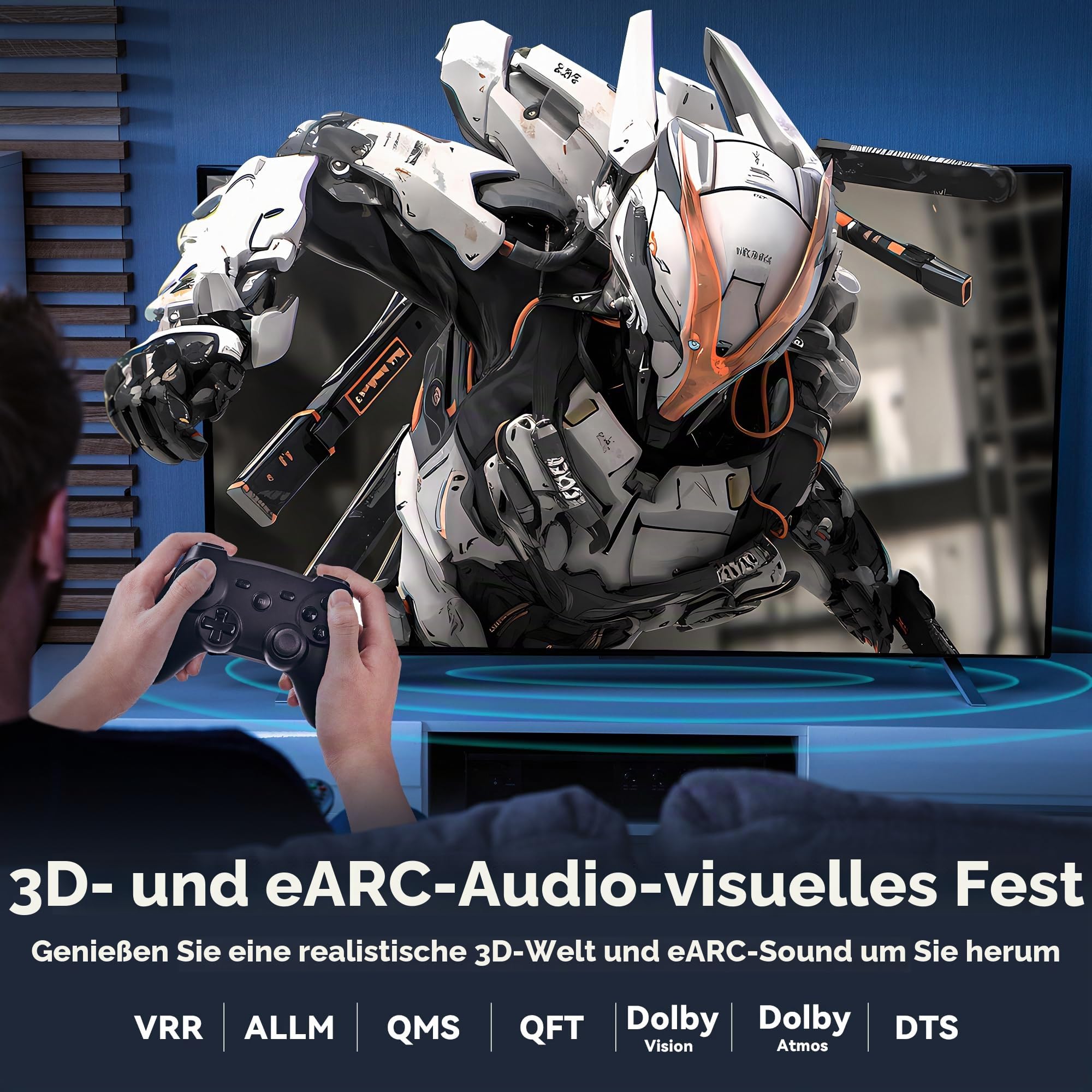 8K HDMI Kabel 15m Glasfaser, Lang HDMI 2.1 Kabel Aktives, Ultra High Speed HDMI Glasfaserkabel, 48Gbps, 8K@60Hz 4K@120Hz, Dynamic HDR, eARC, HDCP 2.2&2.3, 3D, für HDTV, Monitor, Laptop, Heimkino