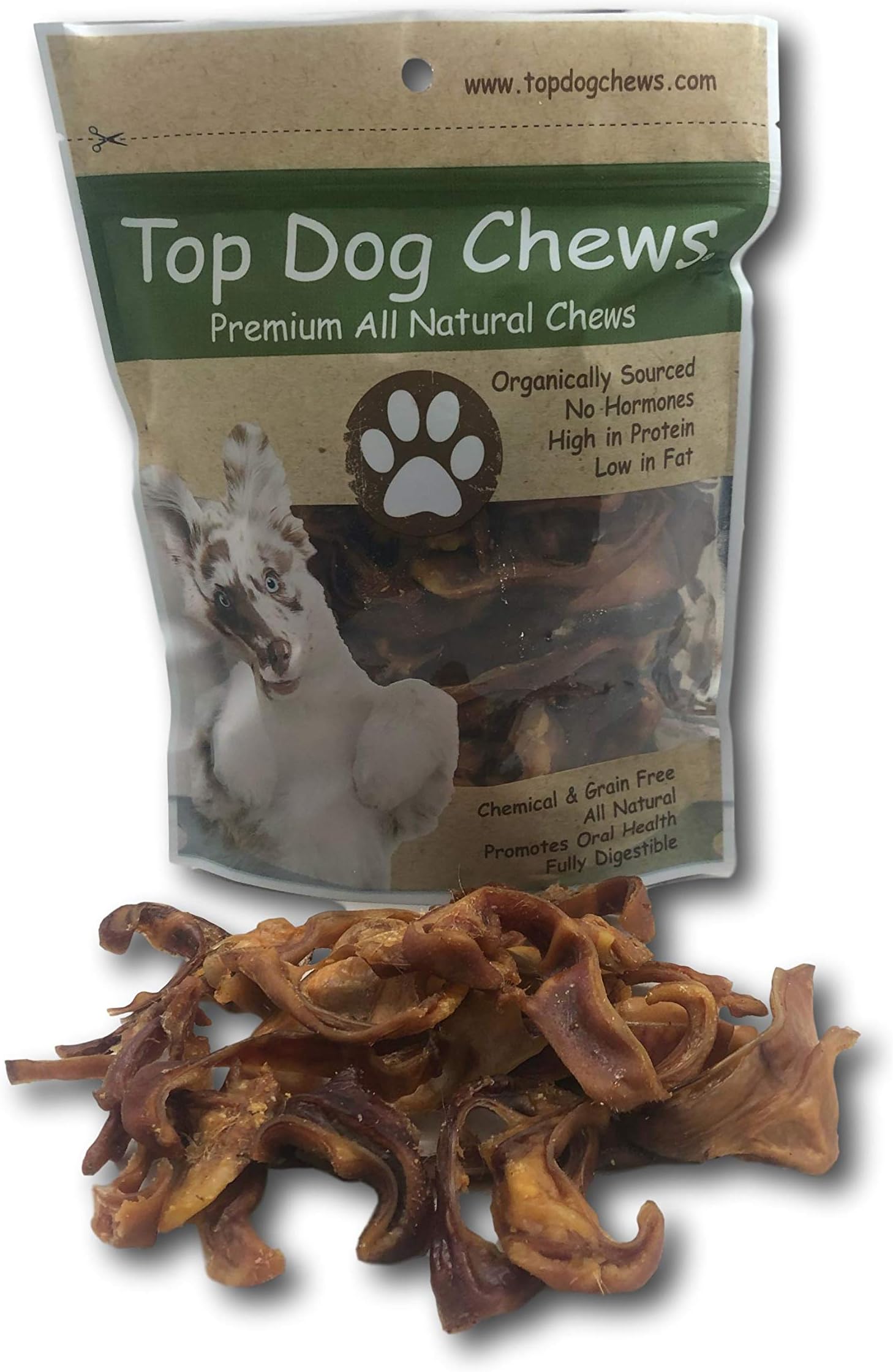 Top Dog ChewsTop Dog Chews – Pig Ear Strips for Dogs, 1lb, American Made, Single Ingredient, Thick, Dog Treat for Small Medium, or Large Dog Breeds, Bulk Dog Chews