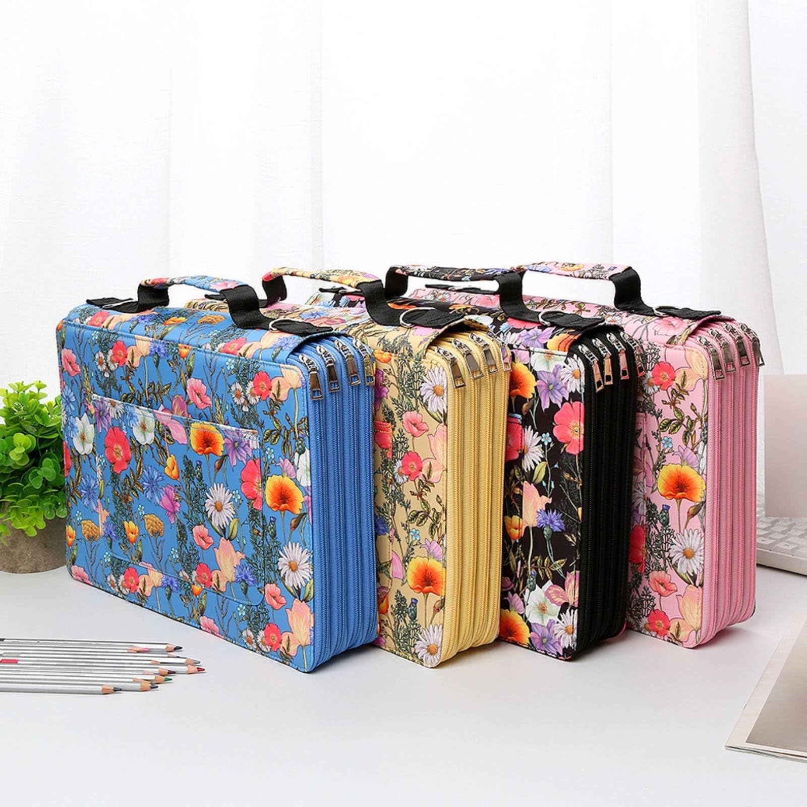 Astuccio Portamatite con Cerniera Porta Matite Organizer Custodia Cartoleria Multi Scomparto con Cerniere E Tracolla Rimovibile Tessuto Composito con, style to 4