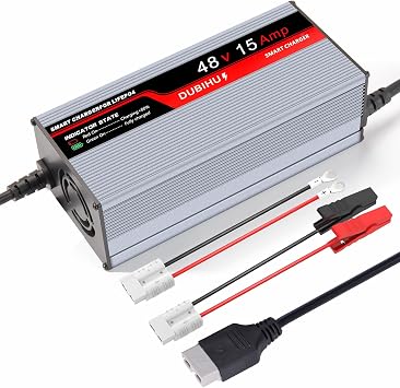 58.4V 15A LifePo4 Lithium Battery Charger for Golf Cart, RV, 48V Motor,Anderson Plug, Includes Anderson Plug to M8 Ring Terminal Cable and Anderson Plug to Alligator Clip Cable
