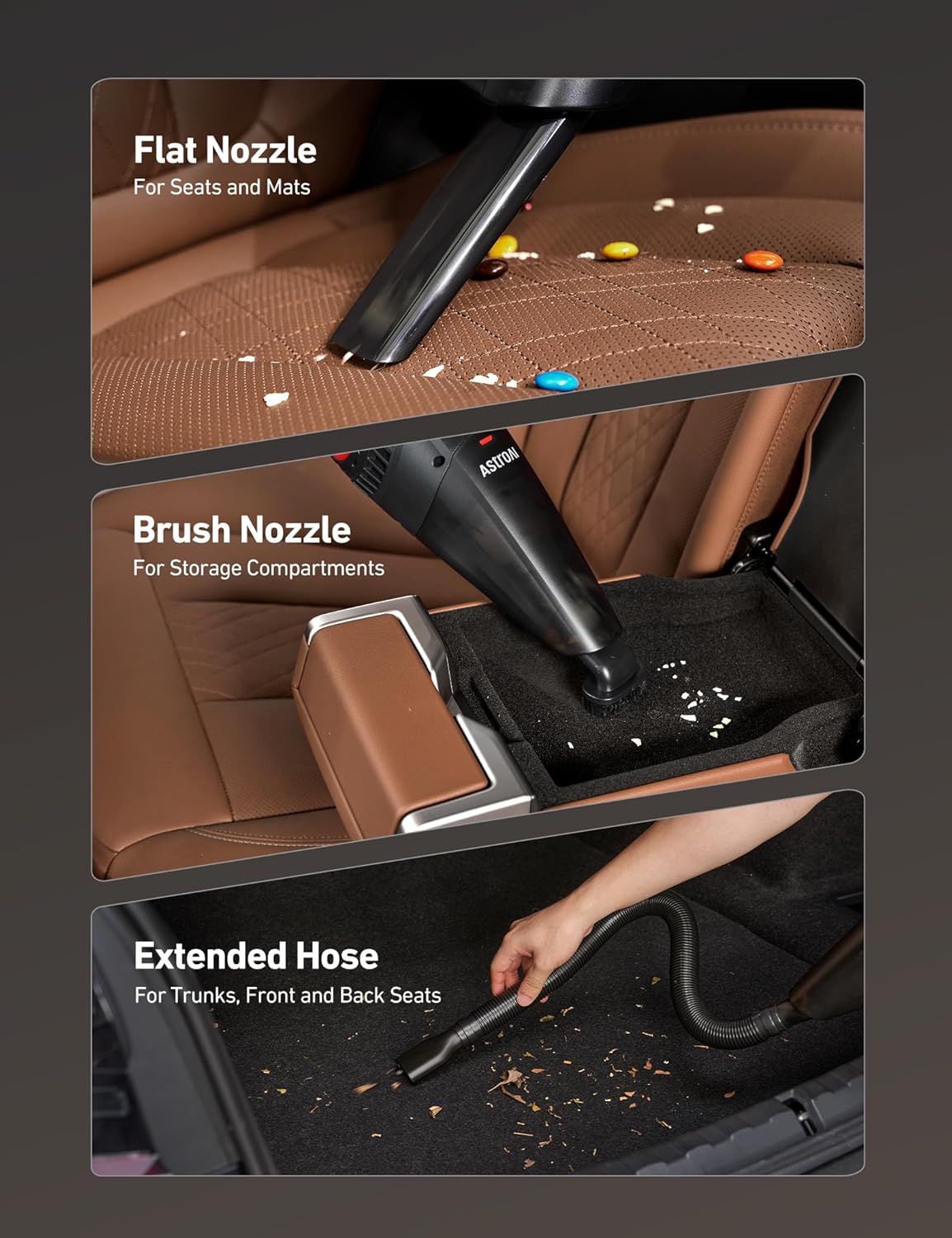 AstroAI Handheld Car Vacuum Cordless with Accessories, Portable Vacuum Cleaner with 12V DC Power, LED Light, Brush, Extended Suction Pipe, Hose, Mini Handheld for Car, Home, Office...