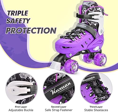 Miniatura 2 de Kuxuan Skates Patines de ruedas para niñas y niños, 4 tamaños ajustables, patines divertidos para niños pequeños con ruedas iluminadas para