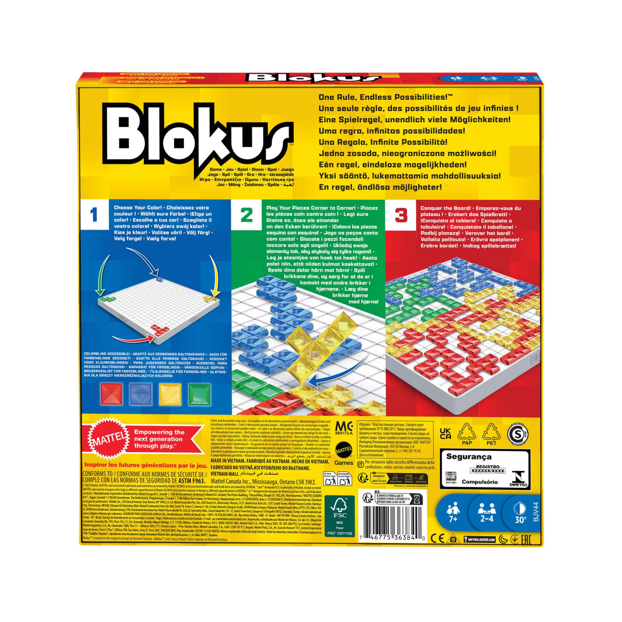 Mattel Games - Juego de Mesa Blokus - Fácil de Aprender - 21 Piezas de Color por Jugador - Entretenido - Estrategia y Desafíos - para Toda la Familia - BJV44