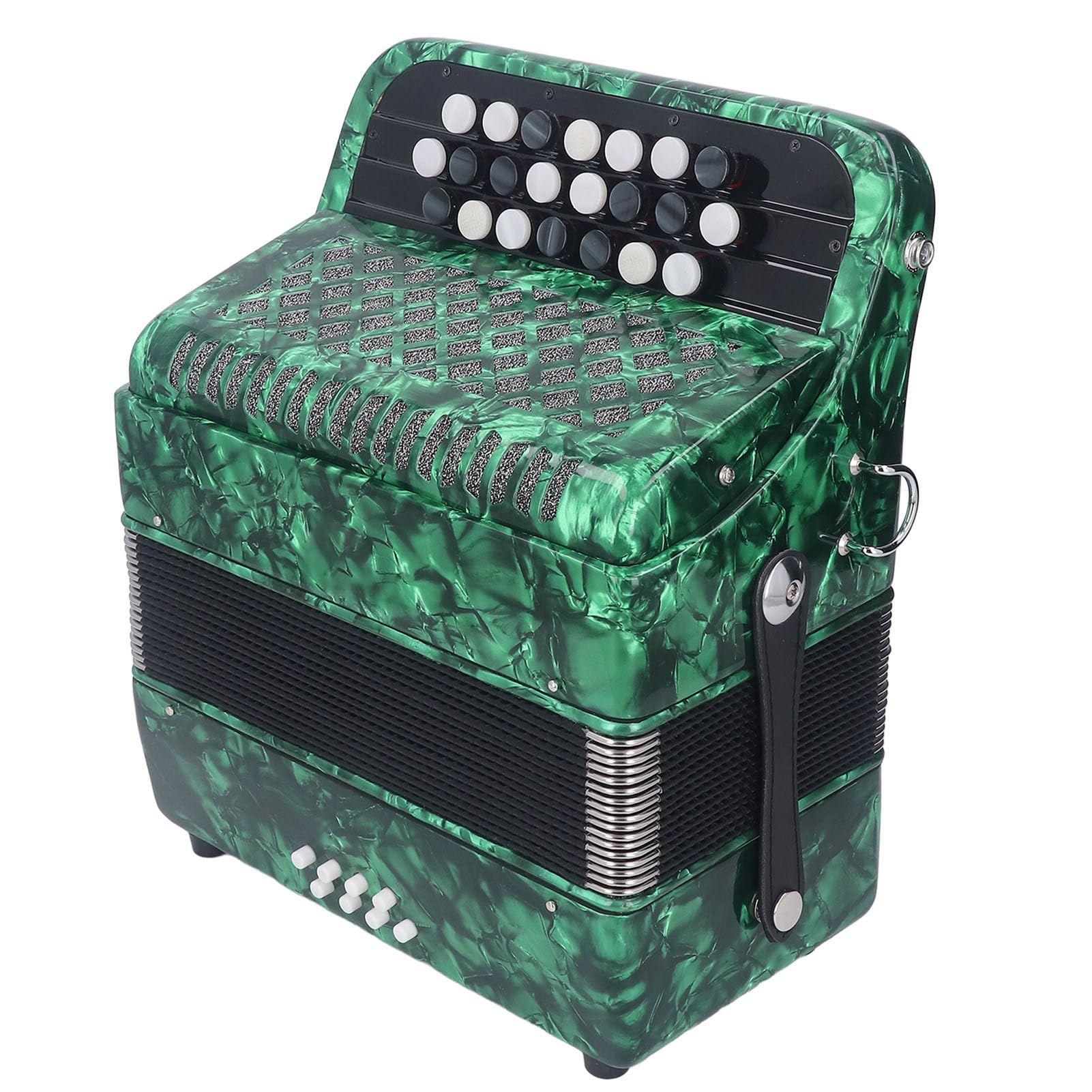Sorandy Fisarmonica a 22 Tasti 8 Bassi, Strumento Musicale Professionale a Fisarmonica con Bottoni Sensibili Allo Scivolamento con Tracolla per Spettacoli Professionali Ed Esami (GREEN)