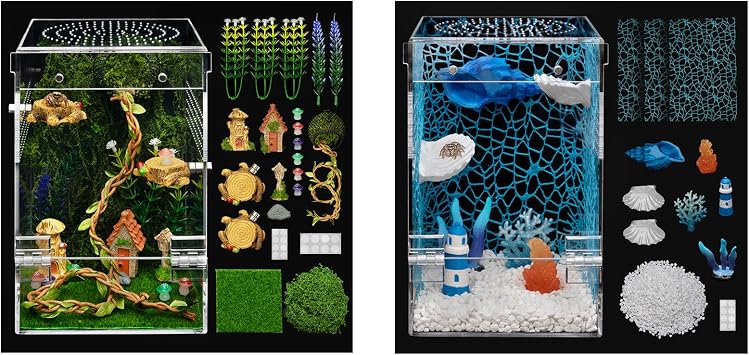 Jumping Spider Enclosure Kit,Escape Proof Reptile Tank Forest Large and Sea Large