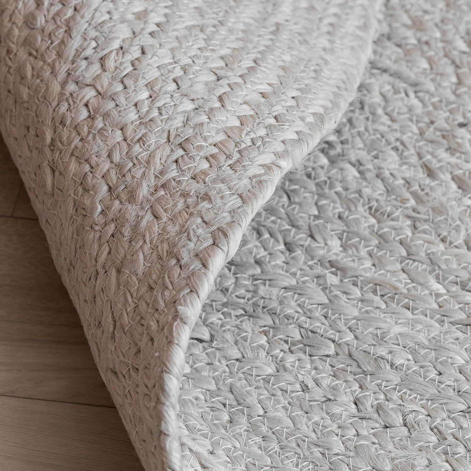 HOMEMONDE Handgewebter, geflochtener Jute-Teppich, wendbar, Naturfaser, Boho, Bauernhaus-Teppich für Wohnzimmer, Schlafzimmer und Eingangsbereich, 1,2 x 1,8 m, gebrochenes Weiß