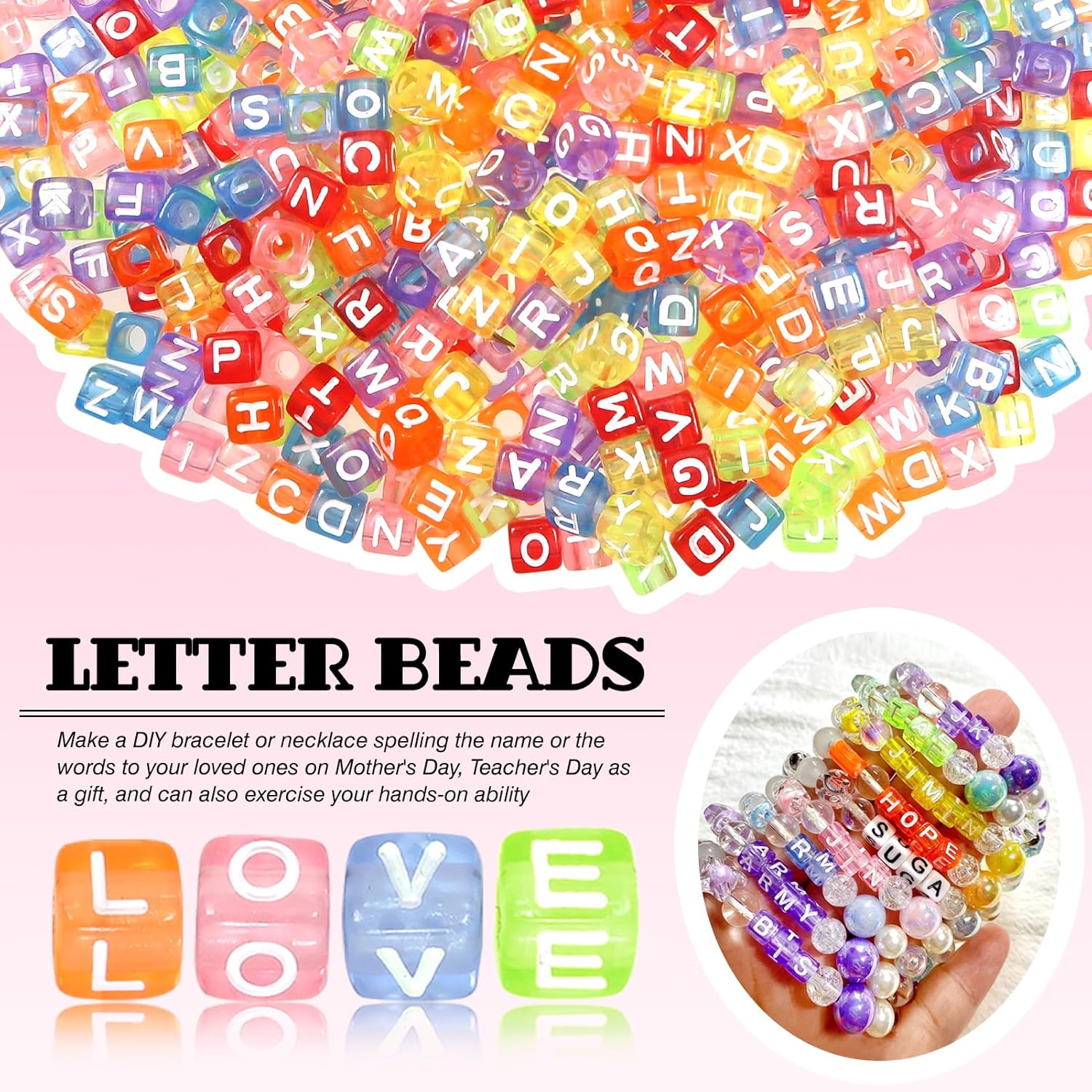 TOAOB 800pcs Letter Beads Transparent Acrylic Alphabet Beads Letter A to Z Cube Beads 6mm for DIY Jewelry Making Bracelets Necklaces Key Chains - Image 4
