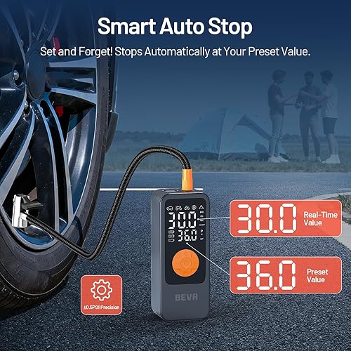 Miniatura 3 de BEVA Inflador de neumáticos, compresor de aire portátil, bomba de aire de inflado 4 veces más rápida con medidor de presión digital, inflador de