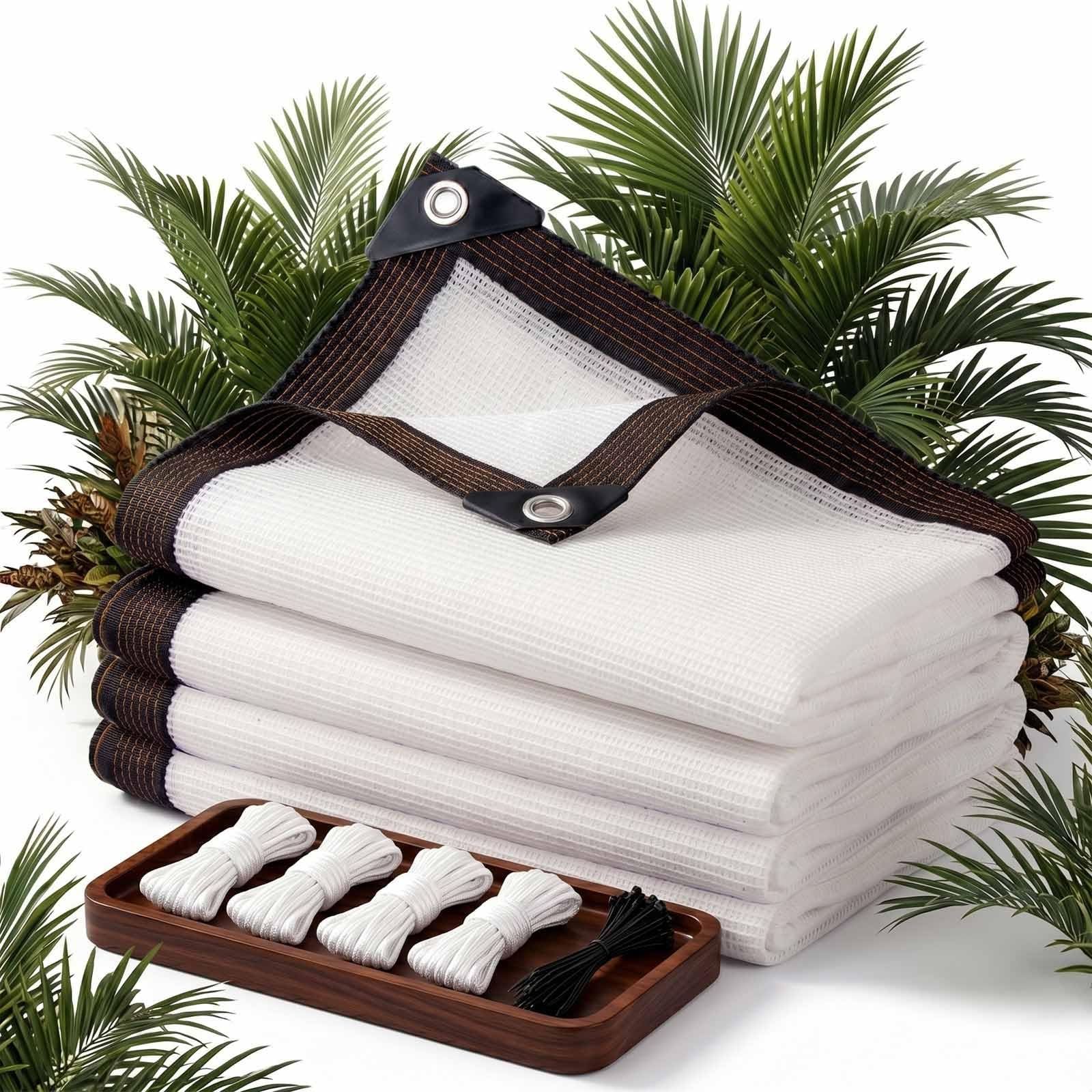 Voile ombrage blanc impermeable 3x5m avec cordes de fixation pour jardin et balcon