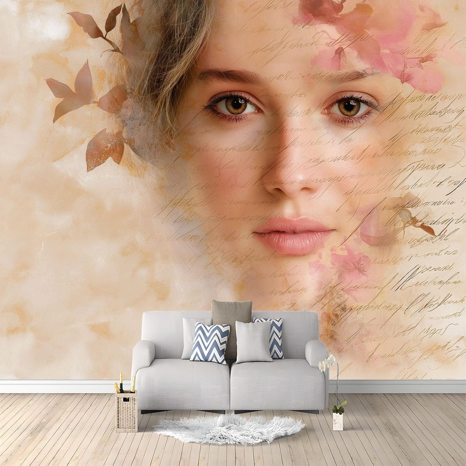 Papier peint intissé romantique pour masquer les défauts d'un grand mur de salon