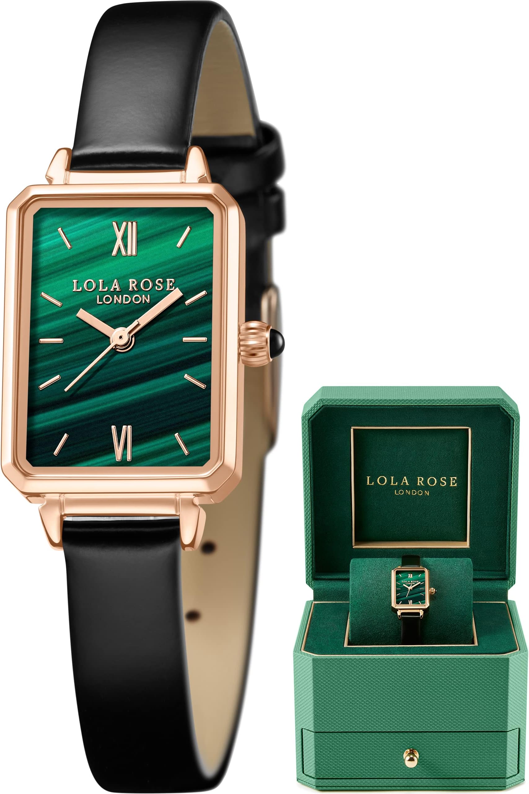 - Dainty Women's Wrist Watch: Green Malachite Dial, Wrapped by Stylish Gift Box, Elegant Present for Ladies and Loved Ones