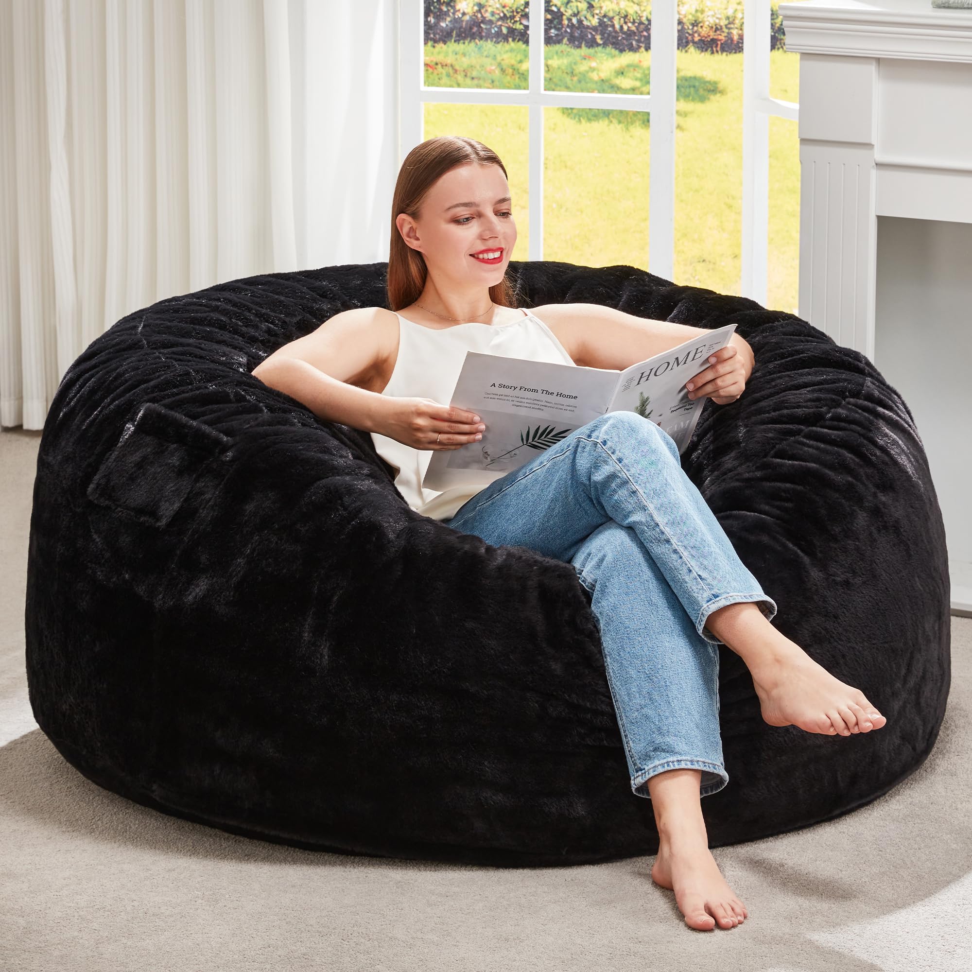 Hobestluk Bean Bag Chair for Adult Giant Beanbag with Filler Black 3FT