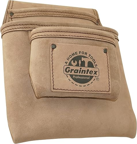 Miniatura 3 de Graintex ST2007 - Bolsa de 3 bolsillos para uñas y herramientas de cuero natural de grano superior para enmarcadores, constructores, electricistas,