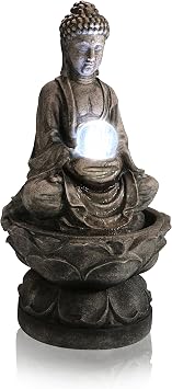 Primrose 66cm Antique Effect Buddha & Crystal Ball Water Feature Fountain with LED Lights Indoor Outdoor