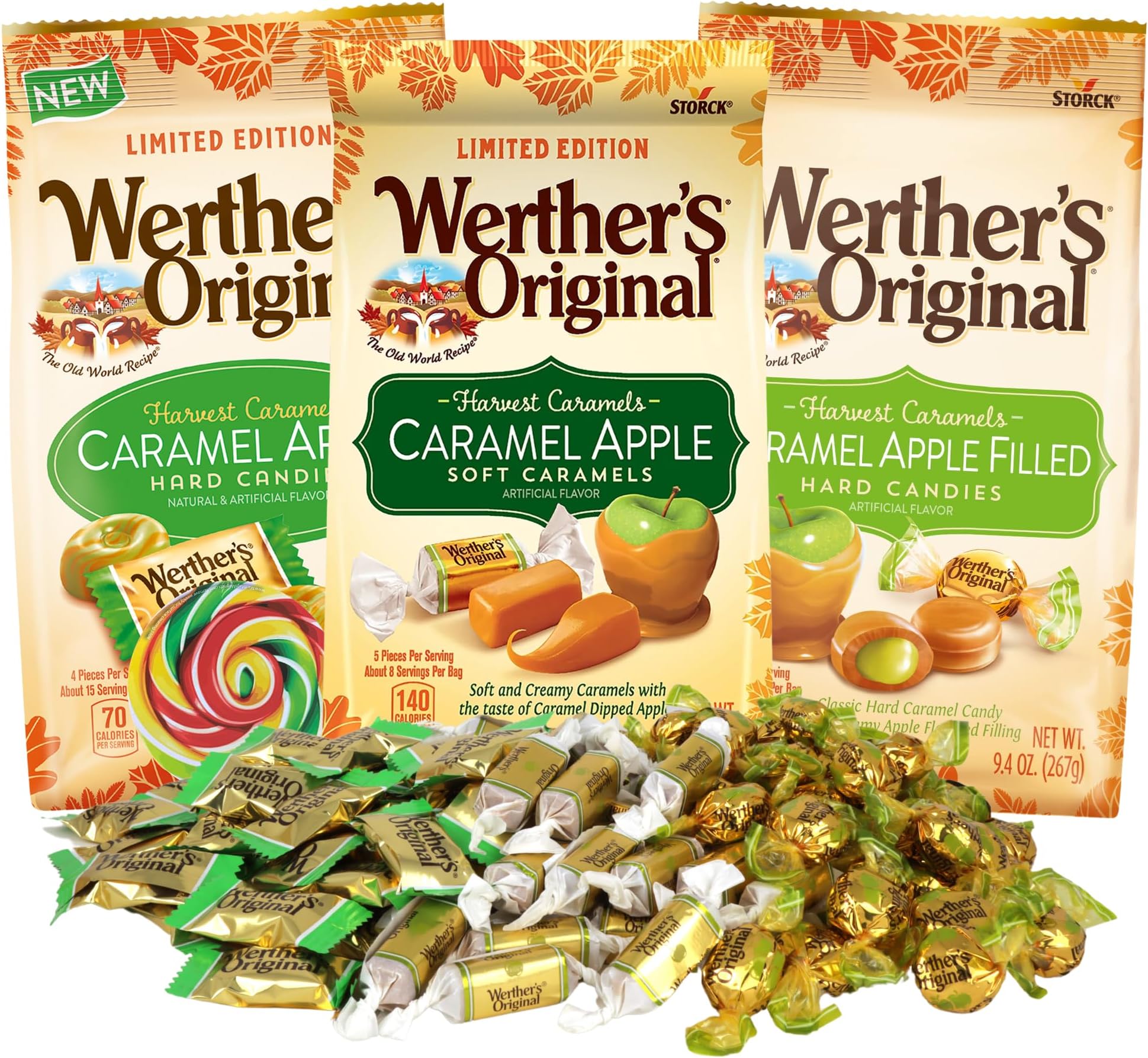 Caramel Apple Werther's Candy Assortment, Individually Wrapped Caramels, Fall Themed Treats (3, 3, Count)