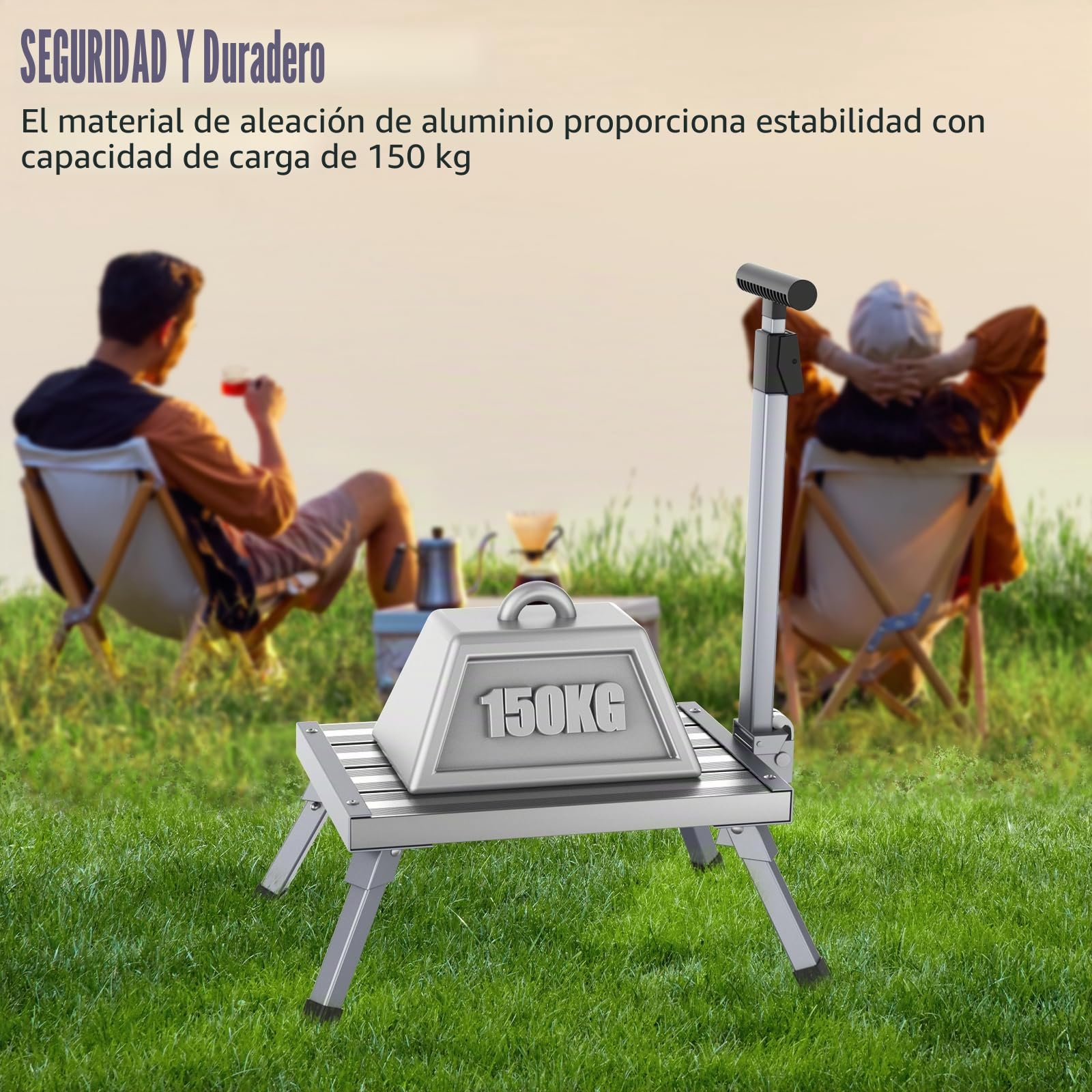 Escalera Plegable de Aluminio, Plataforma de Trabajo de 1 peldaño con pasamanos, Carga máxima de 150 kg, para Cocina, baño, Camping y más, Escalera Plegable con Alfombrilla Antideslizante