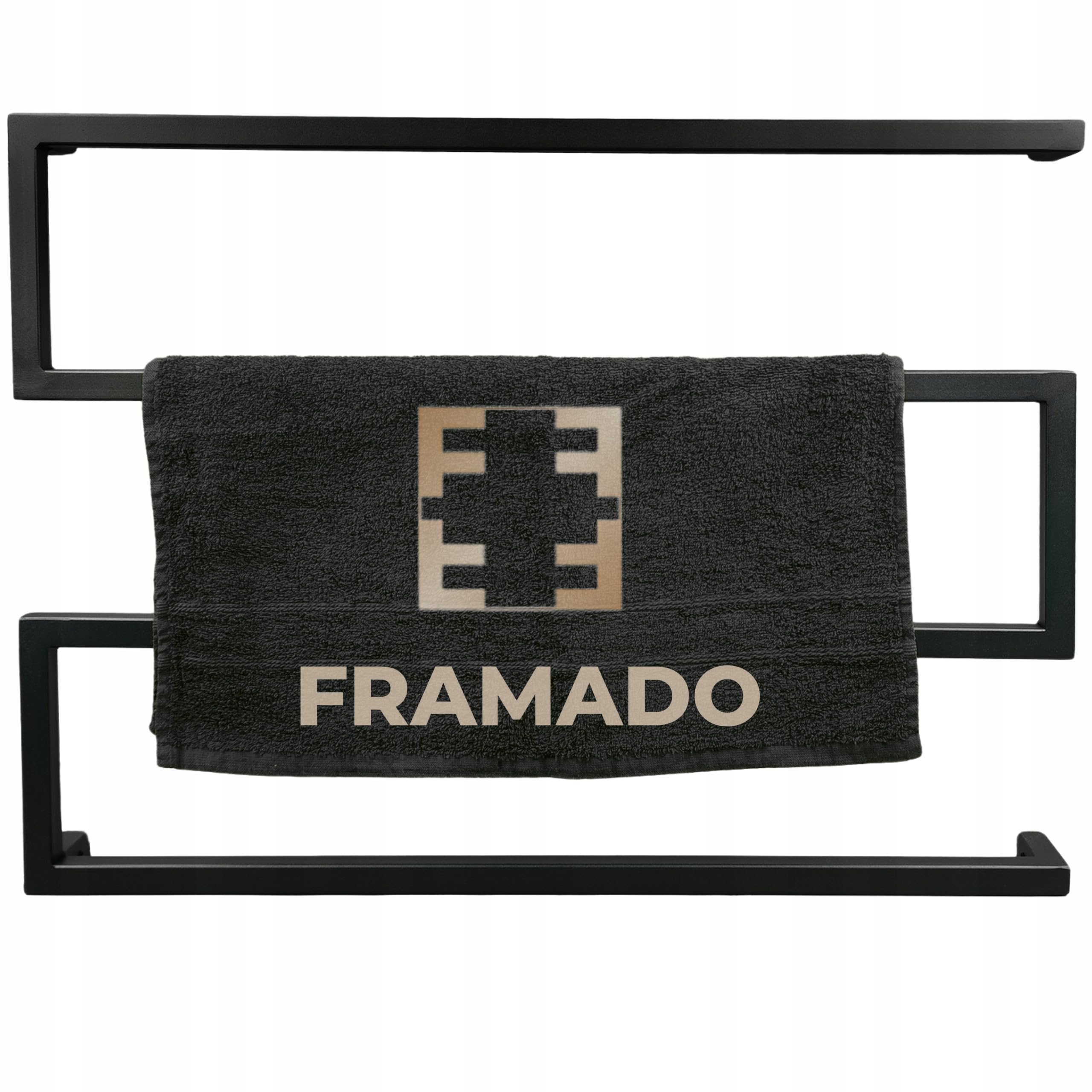 Porte-Serviettes Mural – Barre Porte-Serviettes pour Salle de Bains - en Métal - 70x7x50cm – Noir - Résistants à la Corrosion, Modernes – à Visser - Zygzak