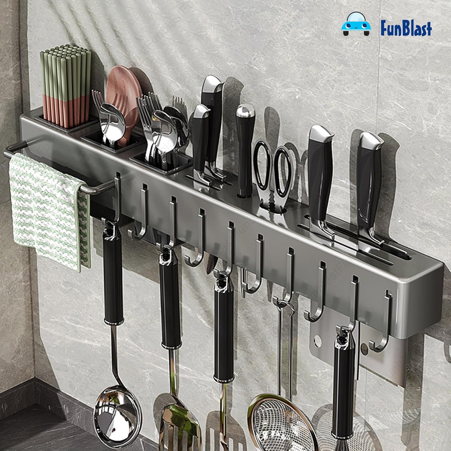 FunBlast Wall Mounted Kitchen Shelf - Utensil Organizer -9 FunBlast Wall Mounted Kitchen Shelf - Utensil Organizer -9