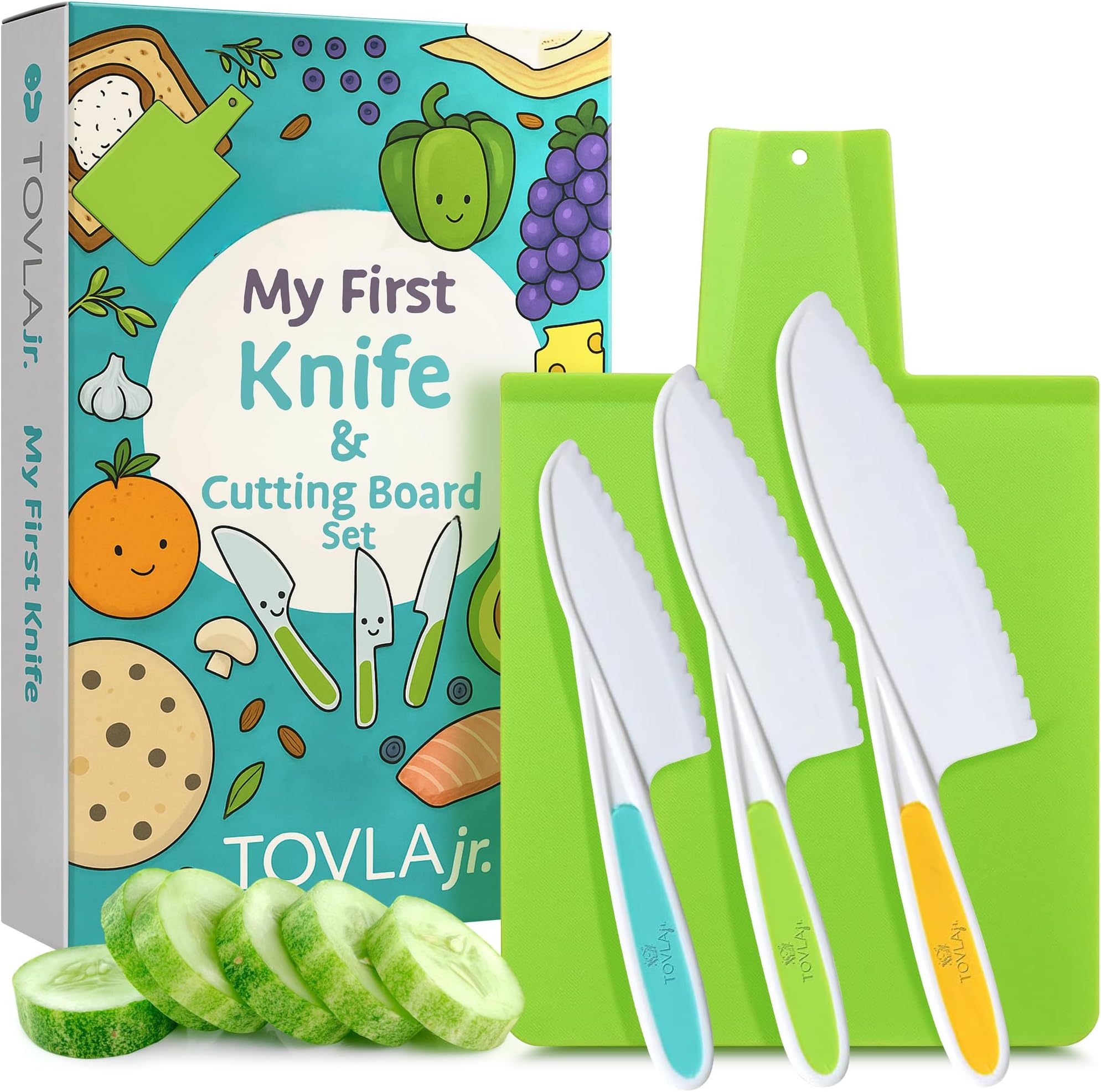 TOVLA JR. Toddler Montessori Kitchen Knife and Cutting Board Set – Safe, Kid-Sized Tools for Real Cooking – Ages 4+ Life Skills and Hands-On Prep