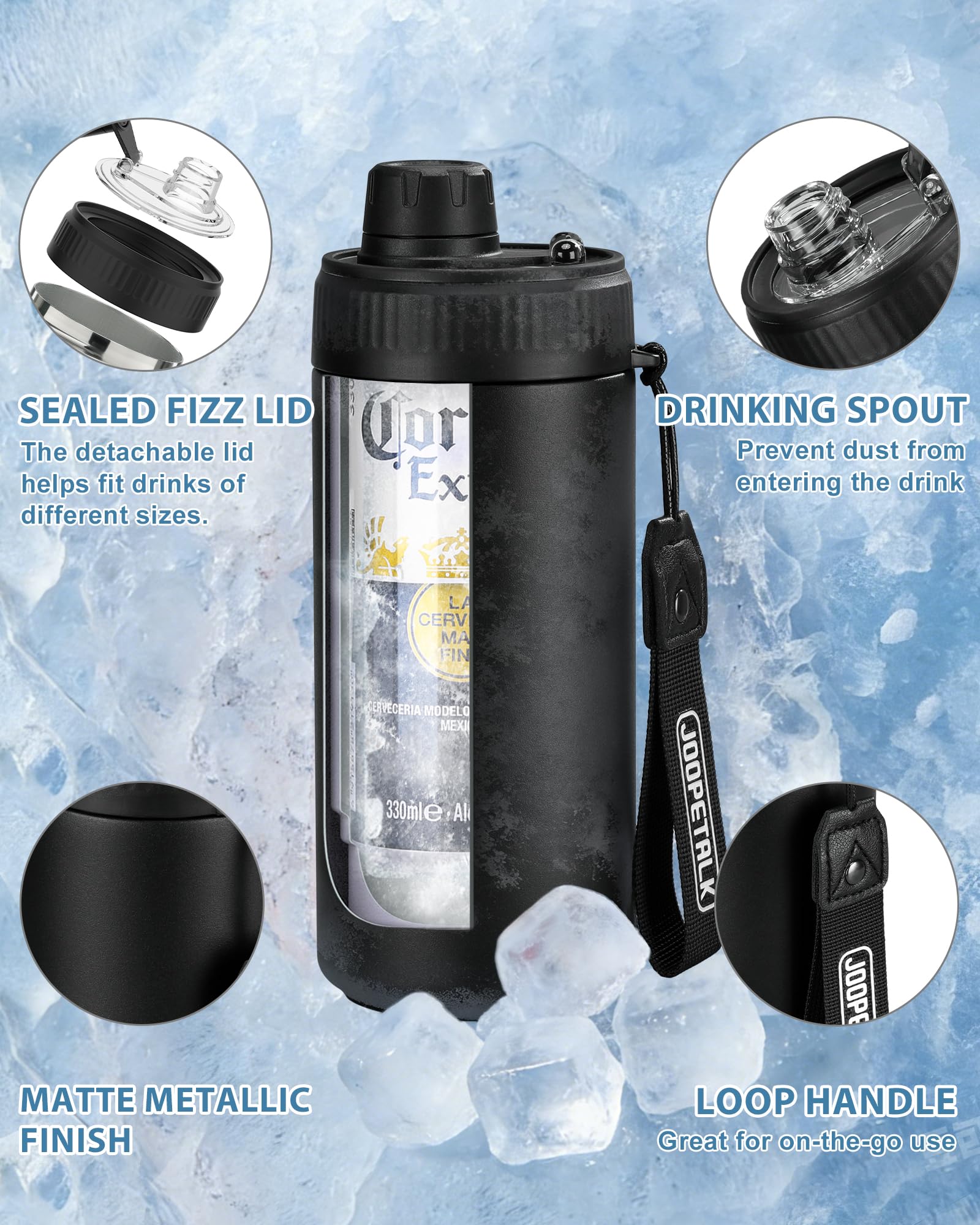 JOOPETALK Universal-Dosenkühler mit Deckel, passend für alle 340 ml Dosen und Flaschen, 100 % auslaufsichere Wasserflasche, 4-in-1 isolierter Dosenkühler für Bier, Limonade und Energy-Drinks