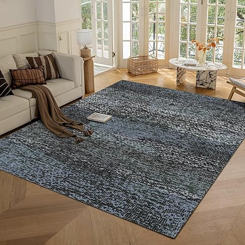 RUGSURE Washable Area Rug - 1/6 Thick - Stain & Water Resistant Non-Slip - Resistant Rug for Living Room, Bedroom, Nursery, Pet & Child Friendly, Vintage Charm Area Rugs (Darkgrey+Bule, 9' x 12')