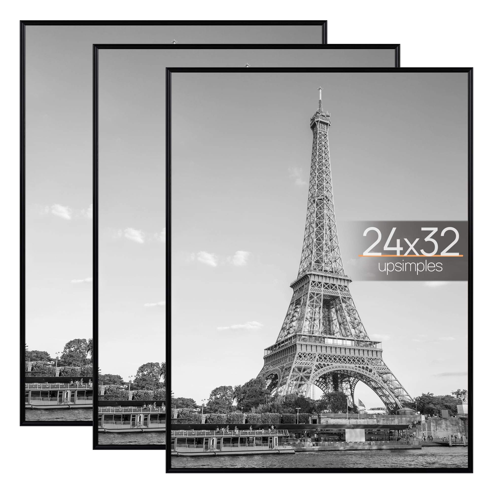 upsimples 24x32 Poster Frame, Easy Slide-In Assembly, Black, 3 Pack