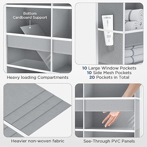 Miniatura 6 de PureSpace Organizador de 5 niveles sobre la puerta con 10 bolsillos laterales de malla y ventanas transparentes, capacidad de peso de 80 libras,