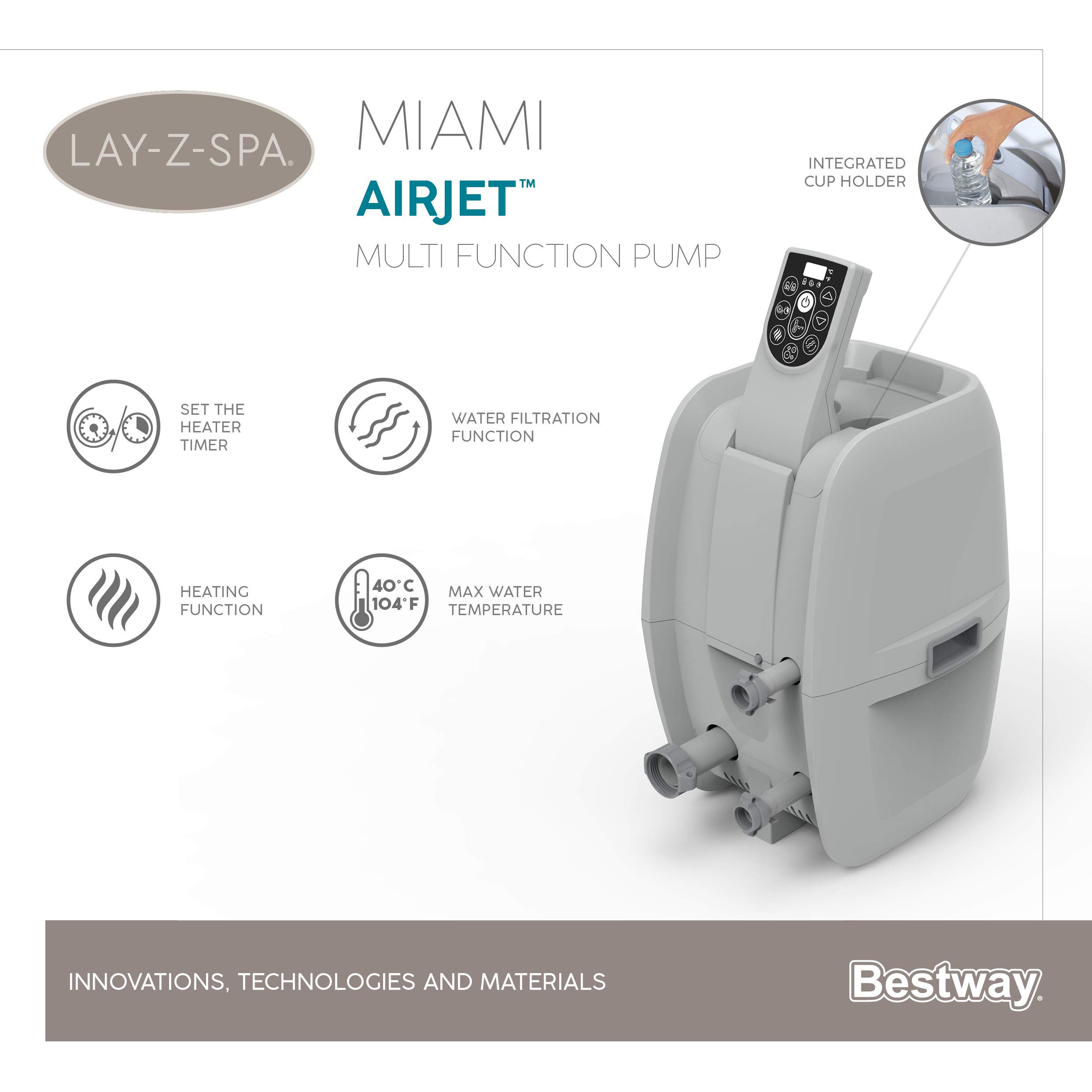Bestway 60001 Minipiscina idromassaggio gonfiabile Miami Lay-Z-Spa AirJet